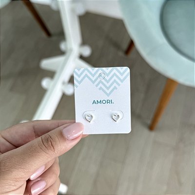 Brinco Coração Vazado Baby Press - Prata 925