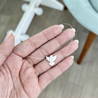 Colar Divino Espiríto Santo em Madrepérola e Nylon - Prata 925