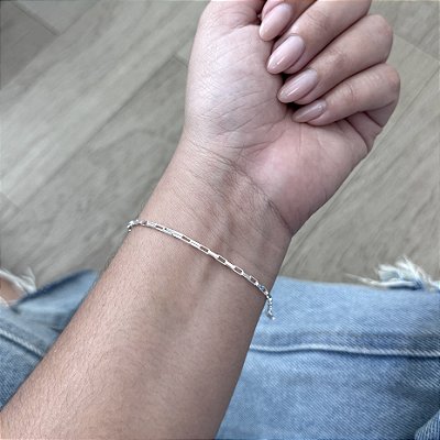Pulseira Elos Retangulares Média - Prata 925