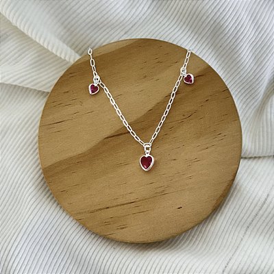 Pulseira com Corações Rosa - Prata 925