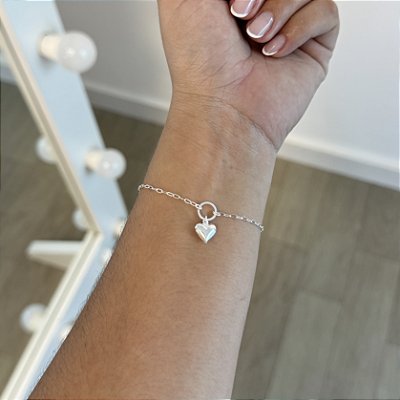 Pulseira com Coração Cheio Grande - Prata 925