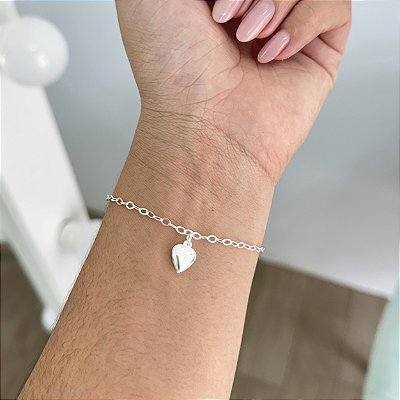 Pulseira com Coração Cheio Grande - Prata 925