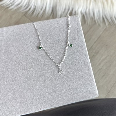 Pulseira Trevos e Pontos de Luz Verde - Prata 925