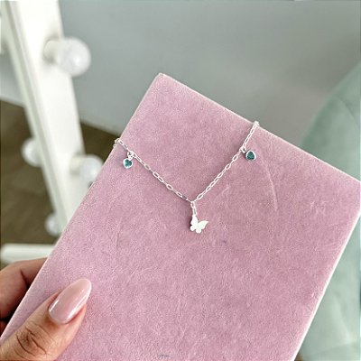 Pulseira Borboleta e Corações Verdes - Prata 925