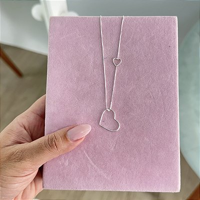 Colar Dois Corações - Prata 925