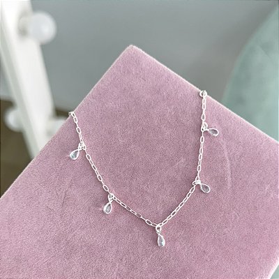 Pulseira Gotas Pontos de Luz Azuis Claros - Prata 925