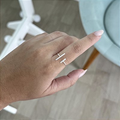 Anel Regulável Dois Traços Médio - Prata 925