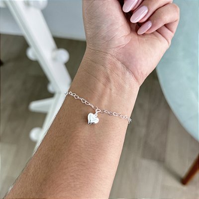 Pulseira Mini Corações com Coração Cheio - Prata 925