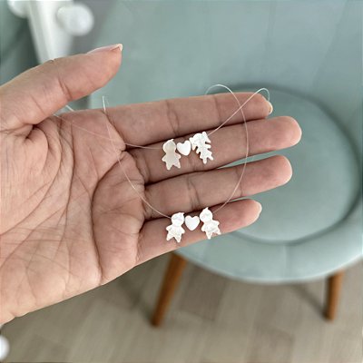 Colar com Pingente Filhos em Nylon e Madrepérola - Prata 925