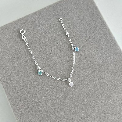 Pulseira Infantil Corações Coloridos - Prata 925