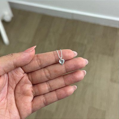 Gargantilha Ponto de Luz Coração Água Marinha- Prata 925