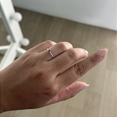 Anel Solitário Rosa Menor - Prata 925