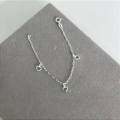 Pulseira Infantil Corações Vazados - Prata 925