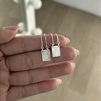 Escapulário Nossa Senhora das Graças e Sagrado Coração - Prata 925