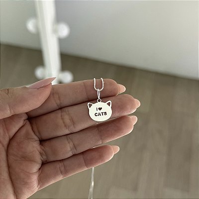 Colar Eu Amo Gatos - Prata 925