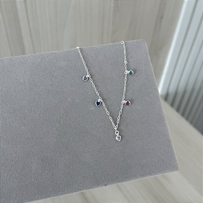 Pulseira Corações Coloridos - Prata 925