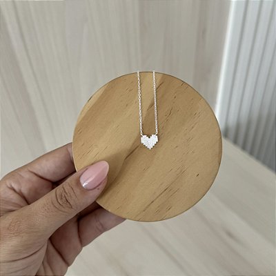 Colar Coração Cravejado Pixel - Prata 925