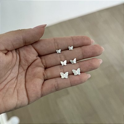 Trio de Brincos Borboleta - Prata 925