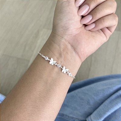 Pulseira Borboletas com Pontos de Luz - Prata 925