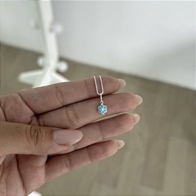 Colar Flor Azul - Prata 925