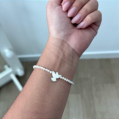 Pulseira Pérolas com Divino Espírito Santo em Madrepérola - Prata 925
