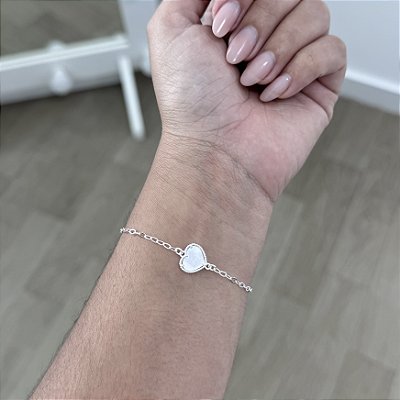 Pulseira Coração em Madrepérola - Prata 925