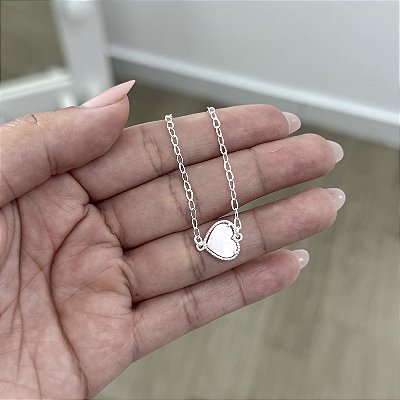Pulseira Coração Rosa em Madrepérola - Prata 925