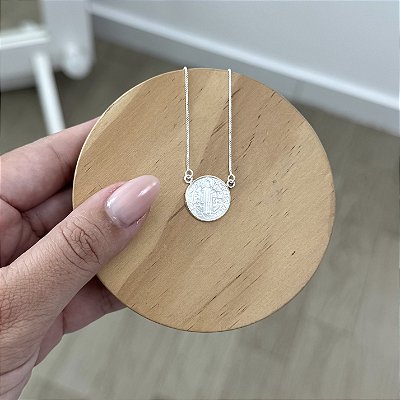 Colar Medalha São Bento em Madrepérola - Prata 925