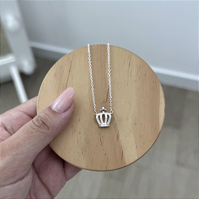 Colar Coroa Cravejada - Prata 925