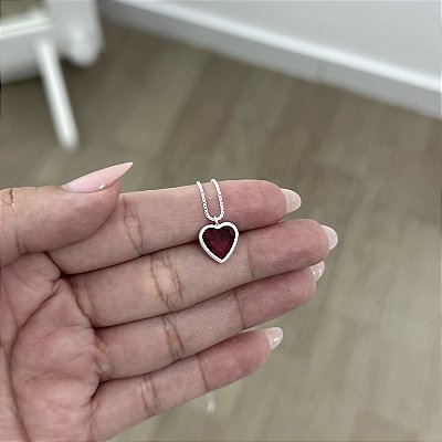 Colar Coração Vermelho Grande - Prata 925