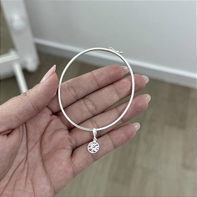 Pulseira Bracelete Fio Quadrado Média com Árvore da Vida - Prata 925