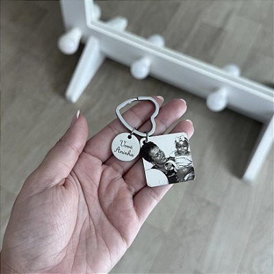 Chaveiro Personalizado 2 Pingentes com Argola Coração - Aço Inoxidável