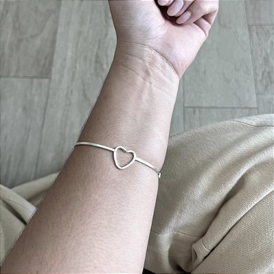 Pulseira Bracelete com Coração - Prata 925