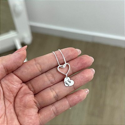 Colar Coração Personalizado Duplo - Prata 925