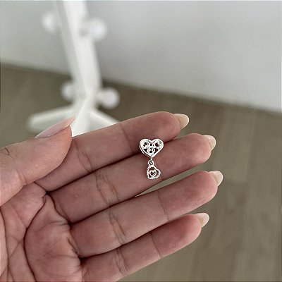 Berloque Separador Coração com Coração Pendurado - Prata 925