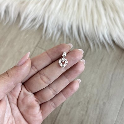 Berloque Coração Vazado Trabalhado - Prata 925