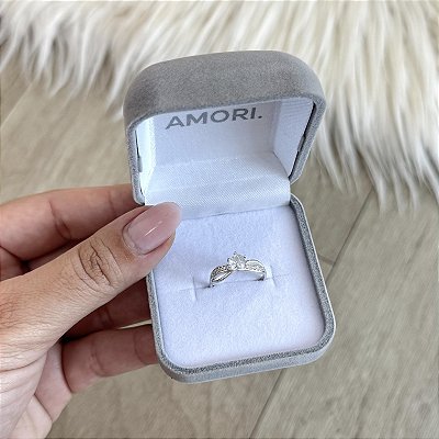 Anel Solitário Duplo Cravejado - Prata 925