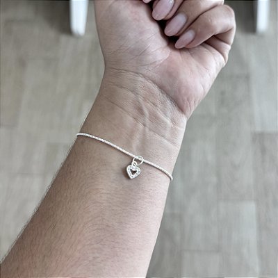 Pulseira Pipoca com Coração Cravejado - Prata 925