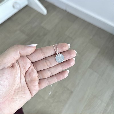 Colar Plaquinha com Divino e Coração Cristal - Prata 925