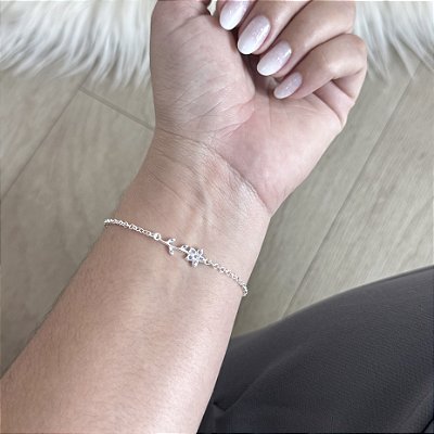 Pulseira Elos com Flor Lilás - Prata 925