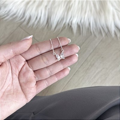 Colar Borboleta Cravejada Lilás - Prata 925