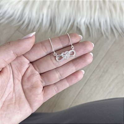 Colar Coração Cravejado com Infinito - Prata 925