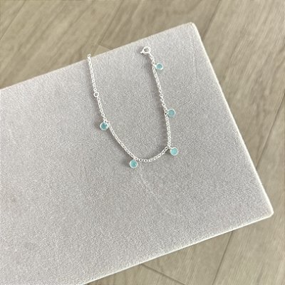 Pulseira Infantil Elos com Zircônias Azuis - Prata 925