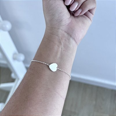 Pulseira Elos Coração em Madrepérola - Prata 925