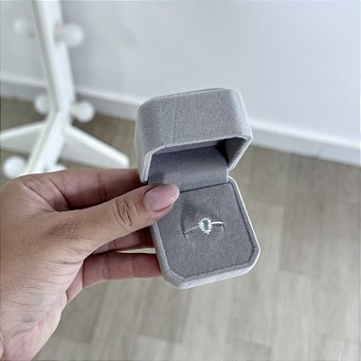 Anel Gota Cravejado Azul Claro - Prata 925