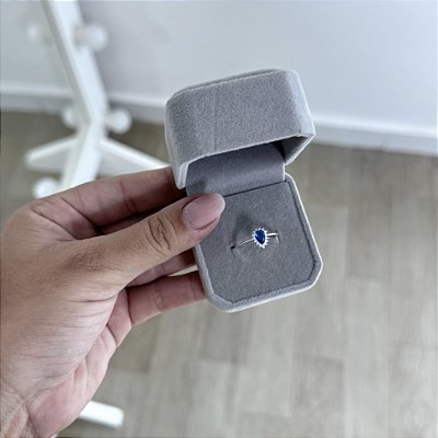 Anel Gota Cravejado Azul - Prata 925