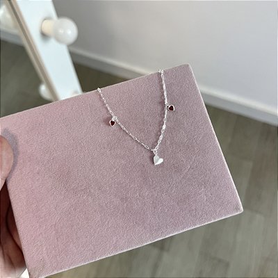 Pulseira Coração Origami e Pontos de Luz Vermelhos - Prata 925