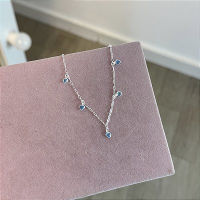 Pulseira 5 Corações Azuis - Prata 925