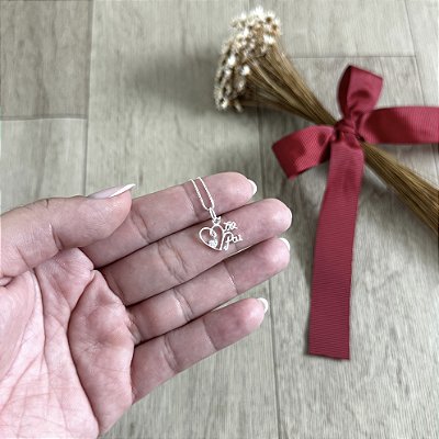 Colar Coração Mãe e Pai - Prata 925