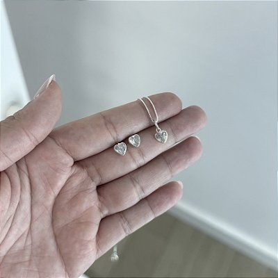 Conjunto de Coração Ponto de Luz - Prata 925